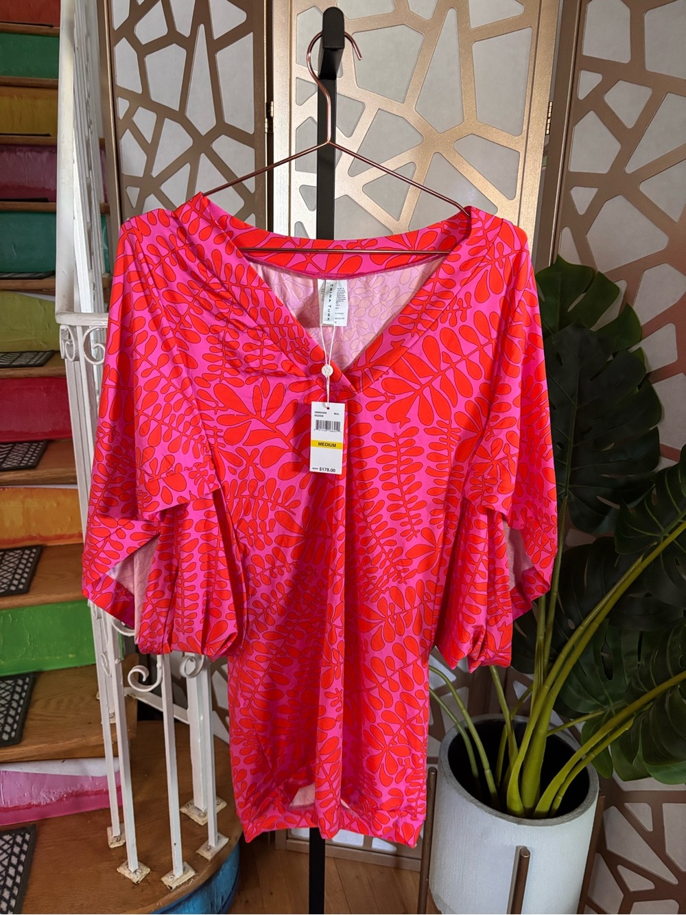 Trina Turk Pink and Red Floral Swim Coverup M